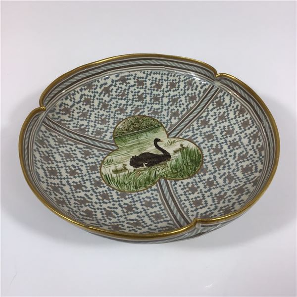 Doulton and Rix Patent Marqueterie Footed Bowl with Black Swan Decoration