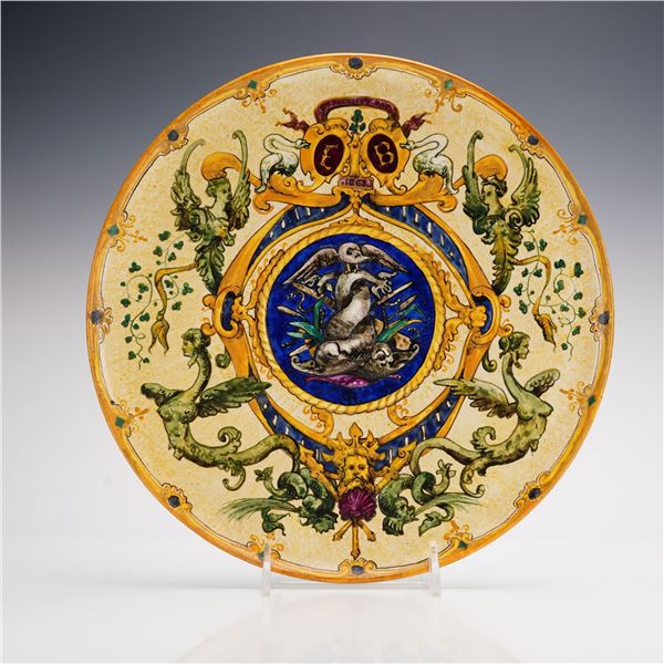 Large Gien French Faience Neo-Renaissance Style Commemorative St. Patricks Day Charger Dated 1863