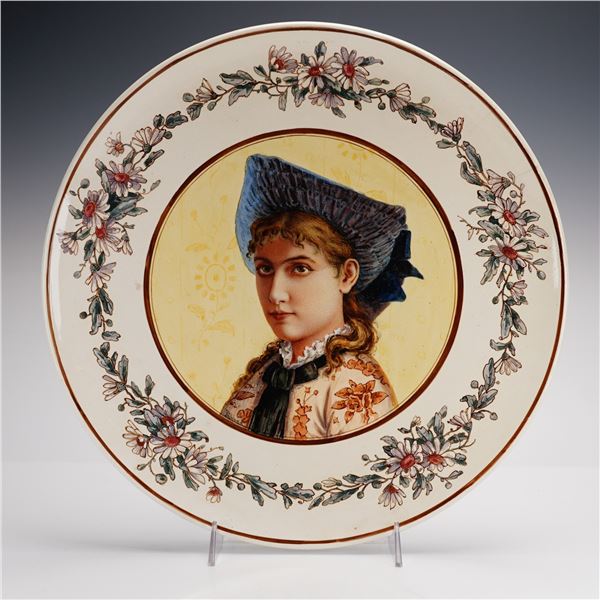 Aesthetic Movement Hand Painted Ceramic Portrait Charger Signed S. Hand c. 1882