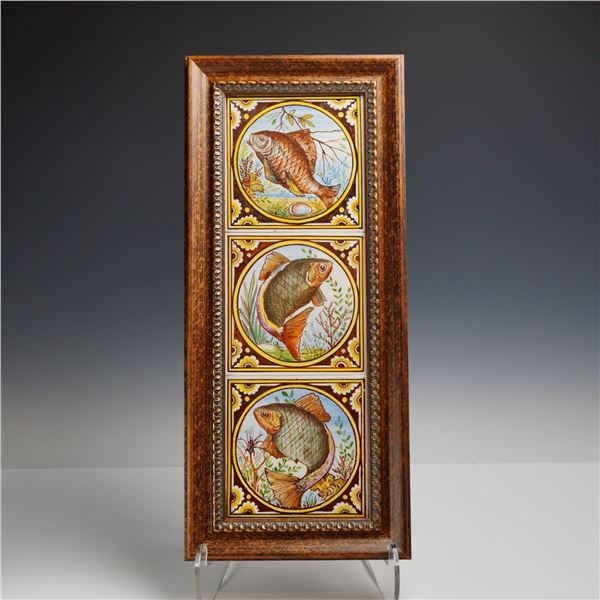 Minton Aesthetic Movement Ceramic Fish Tiles, Framed