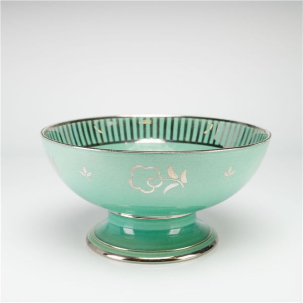 Wedgwood Art Deco Seafoam Green and Silver Luster Footed Bowl
