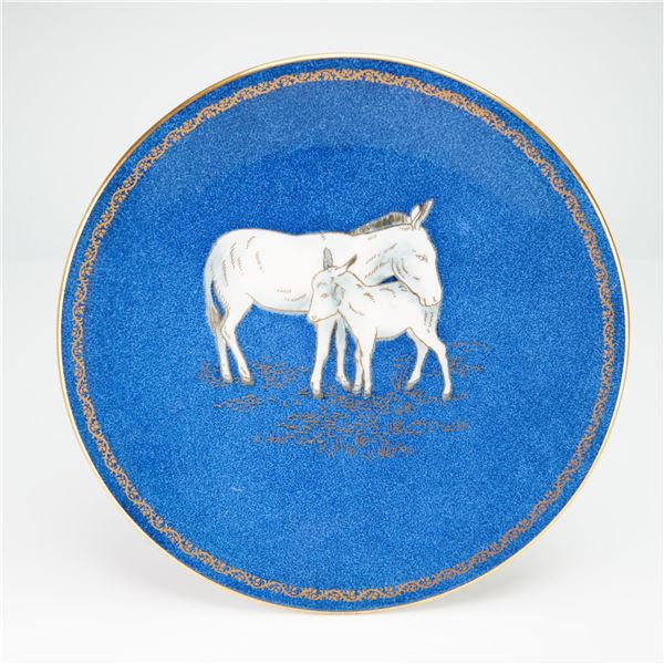 Wedgwood Blue Lustre Bone China Plate with Donkey and Foal from the Rubin Collection
