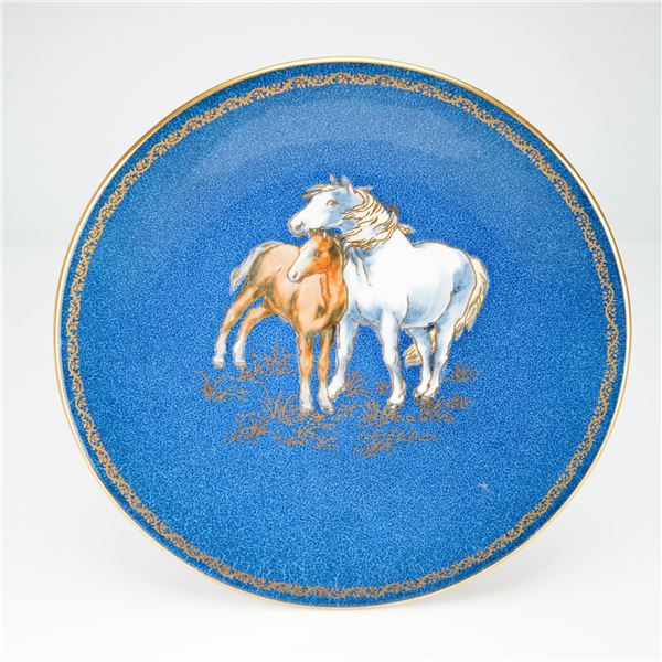 Wedgwood Blue Lustre Porcelain Horse Motif Cabinet Plate from the Rubin Collection