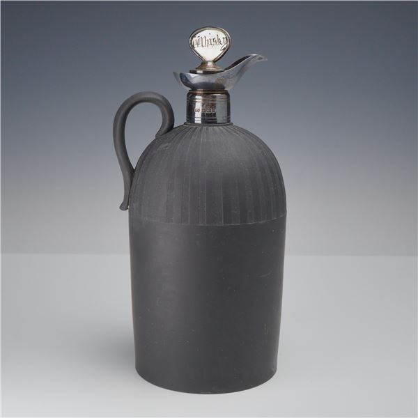 Wedgwood Black Basalt and Sterling Silver Mounted Whiskey Flagon, 1910