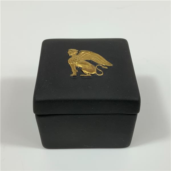 Wedgwood Jasperware Egyptian Black Basalt and Gilded Gold Square Box with Lid