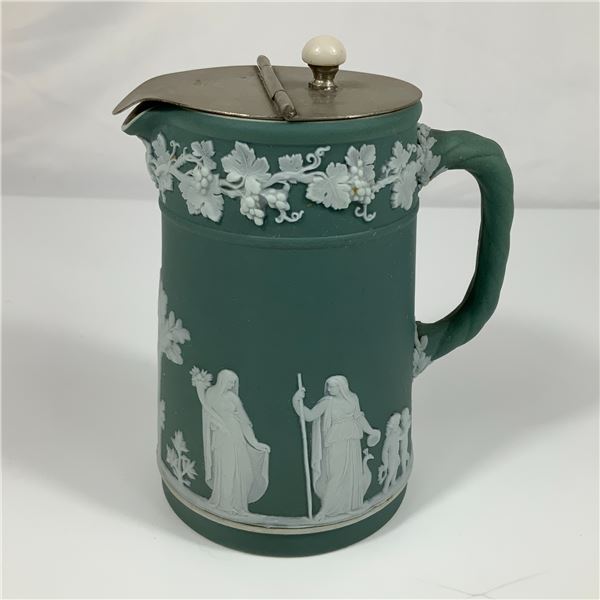 Wedgwood Vintage Sage Green Jasperware Syrup Pitcher with Lid