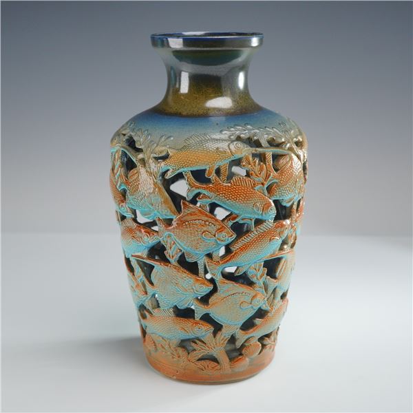Wedgwood Elwyn James Reticulated Stoneware Fish Vase