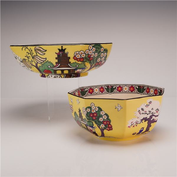 Two Piece Wedgwood Chinoiserie Earthenware Octagonal Bowls