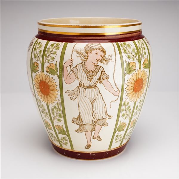 Wedgwood Aesthetic Movement Creamware Cachepot with Children and Sunflowers, circa 1875