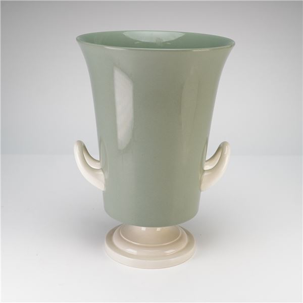 Keith Murray for Wedgwood Etruria & Barlaston Green and White Double Handled Vase