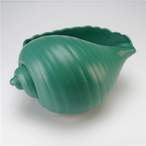 Wedgwood Etruria England Matt Green Conch Shell Planter Designed by Keith Murray circa 1935