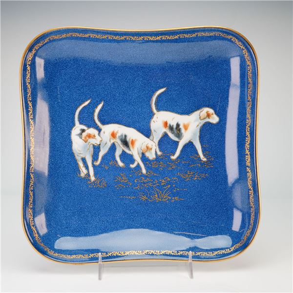 Wedgwood Powder Blue Bone China Square Dish with Hunting Hounds from the Rubin Collection