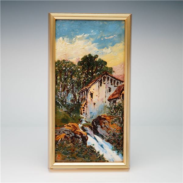 Wedgwood Porcelain Plaque by J. Bateman (1886), Pastoral Landscape with Mill