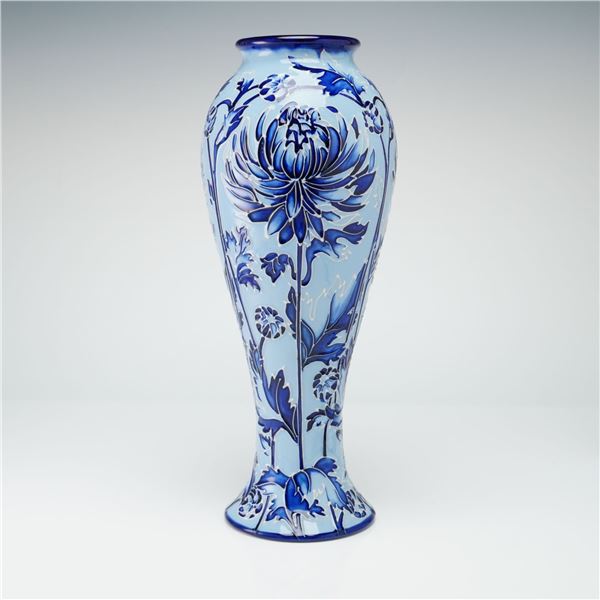 Moorcroft Pottery Modern Florian Ware Blue Chrysanthemum Vase