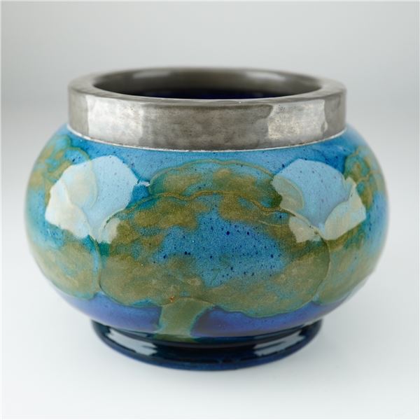Moorcroft Pottery and Pewter Sugar Bowl, Moonlit Blue