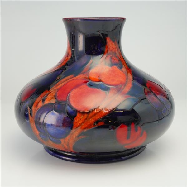 Moorcroft Pottery Large Rare Squat Vase, Flambe Wisteria