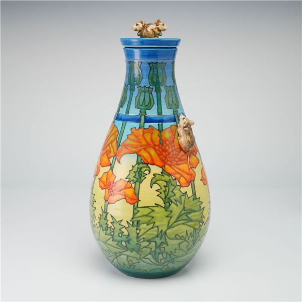 Dennis China Works Pottery by Sally Tuffin, Large Poppies and Mice Lidded Vase