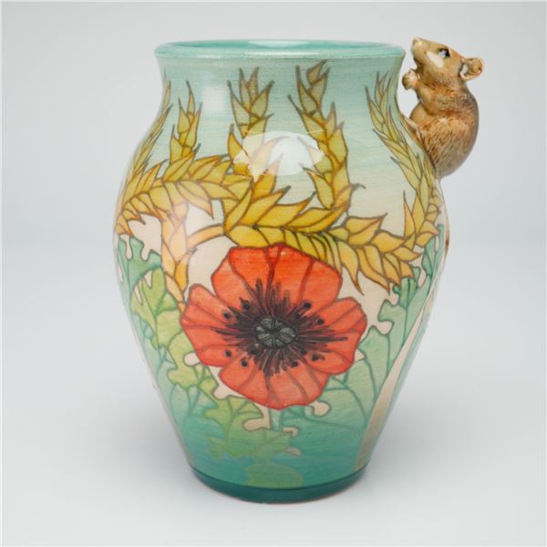 Dennis China Works Pottery by Sally Tuffin Vase, Corn and Poppy with Mouse