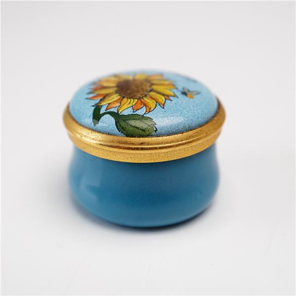 Halcyon Days English Enamel Treasure Box, Be Happy Sunflower