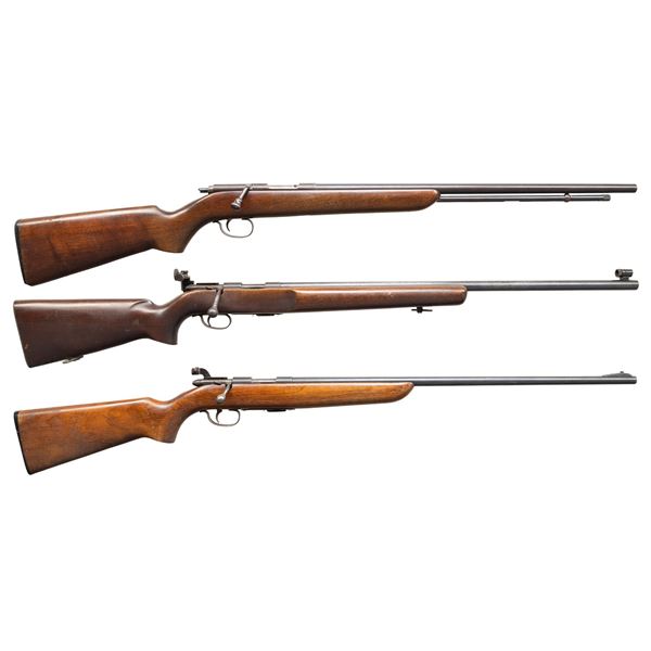 3 REMINGTON BOLT ACTION 22RF RIFLES.