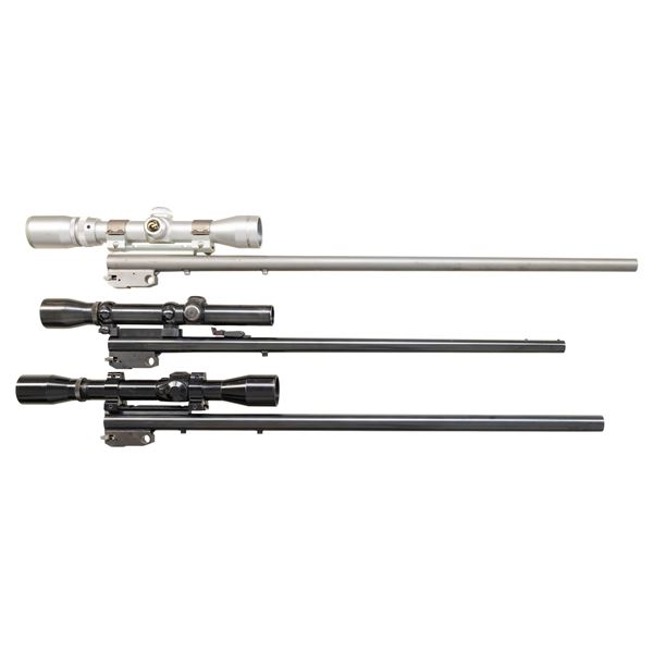 3 T/C CONTENDER CARBINE BARRELS WITH SCOPES.