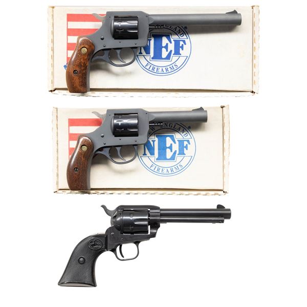 2 NEW ENGLAND FIREARMS & 1 COLT 22 LR REVOLVERS.