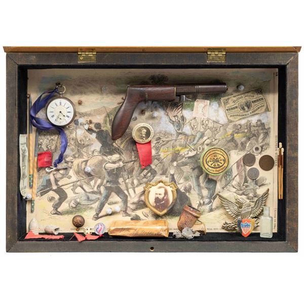 CIVIL WAR SHADOW BOX DISPLAY WITH MASSACHUSETTS