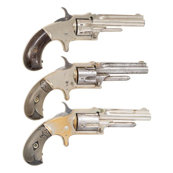 THREE MARLIN POCKET MODEL SINGLE ACTION REVOLVERS.