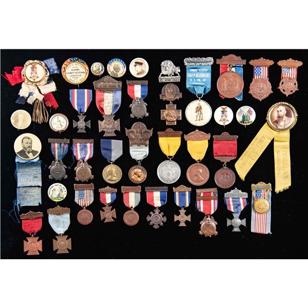 GROUP OF 38 NEW YORK GAR & RELATED BADGES.