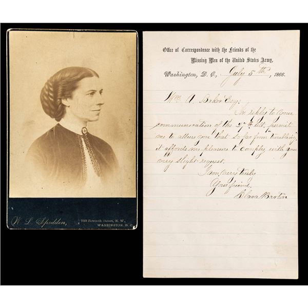 CLARA BARTON SIGNED LETTER & SIGNED PHOTOGRAPH.