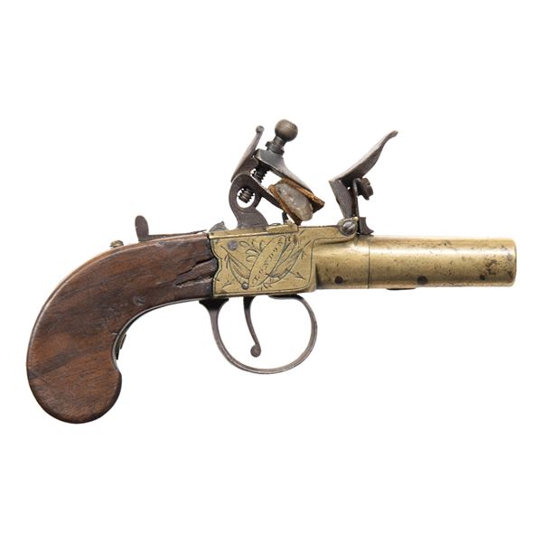 BRITISH BRASS CENTER HAMMER FLINTLOCK PISTOL, BY