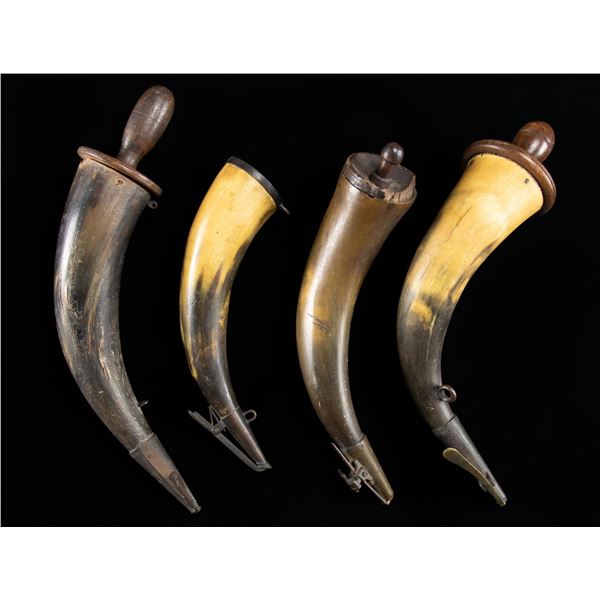FOUR LARGE EARLY PRIMING HORNS.