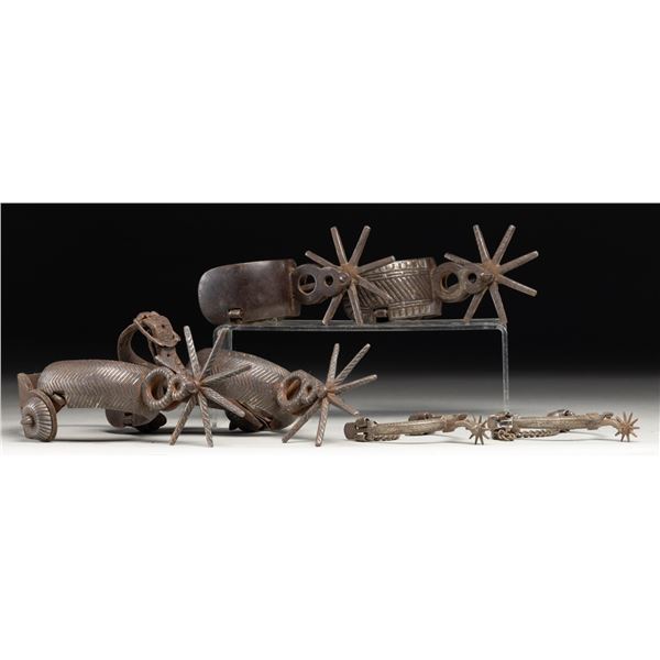 THREE GOOD PAIR OF SPANISH COLONIAL SPURS.