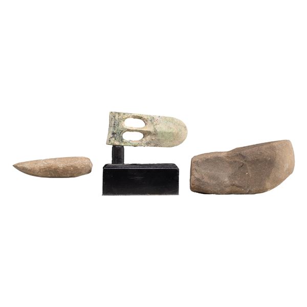 1 CANAANITE AXE HEAD & 2 STONE AXE HEADS.