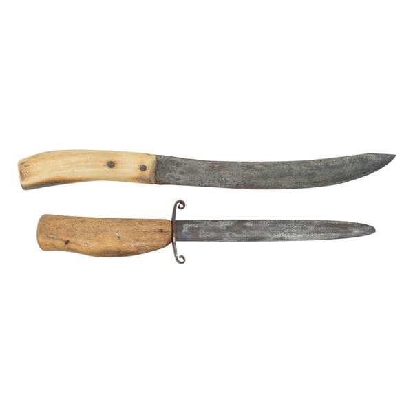 TWO POLISHED BONE PRIMITIVE AMERICAN KNIVES.