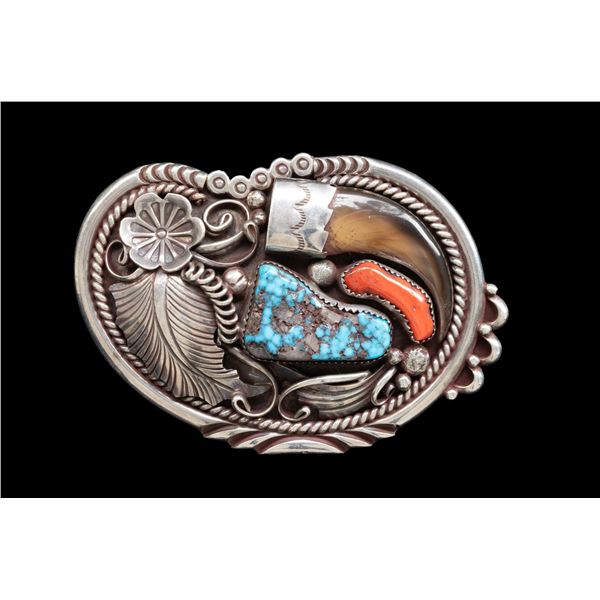 "TOM DINETSO" SIGNED SILVER NAVAJO TURQUOISE &