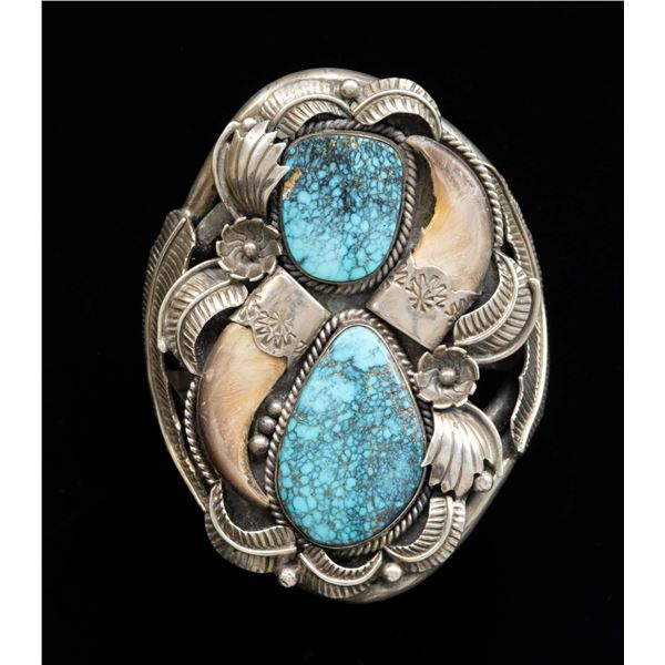 LARGE JOHN HARTMAN SIGNED TURQUOISE & BEAR CLAW