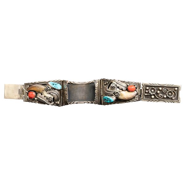 VINTAGE STERLING NAVAJO TURQUOISE & BEAR CLAW