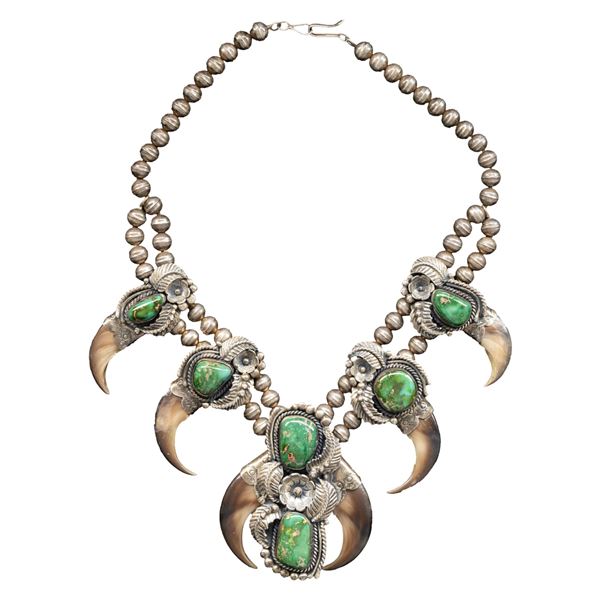 SIGNED STERLING SILVER NAVAJO GREEN TURQUOISE &