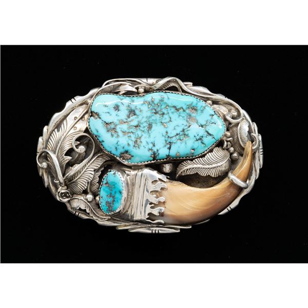 "LES BAKER" SIGNED SILVER NAVAJO TURQUOISE & BEAR