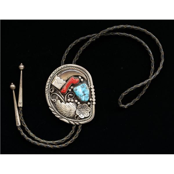 VINTAGE SILVER "TOM DAVID" SIGNED NAVAJO TURQUOISE