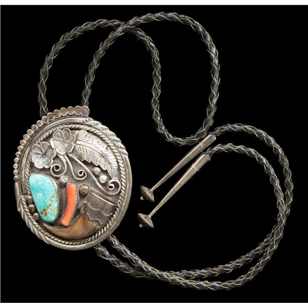 VINTAGE SILVER "TOM DAVID" SIGNED NAVAJO TURQUOISE