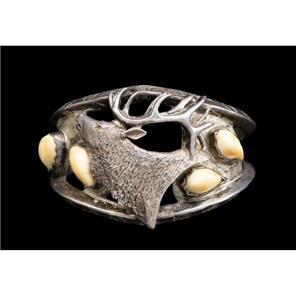 LARGE SIGNED SILVER NATIVE AMERICAN ELK TOOTH