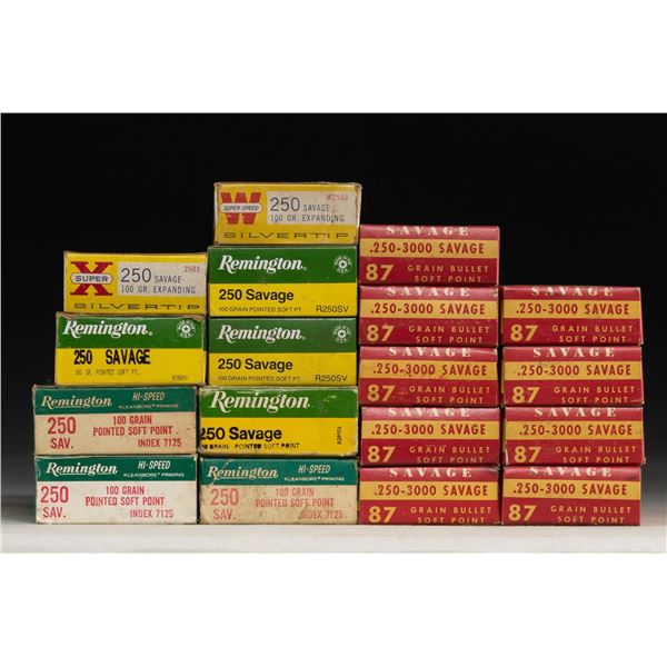 15 BOXES OF 250 SAVAGE AMMO AND SOME FIRED BRASS.