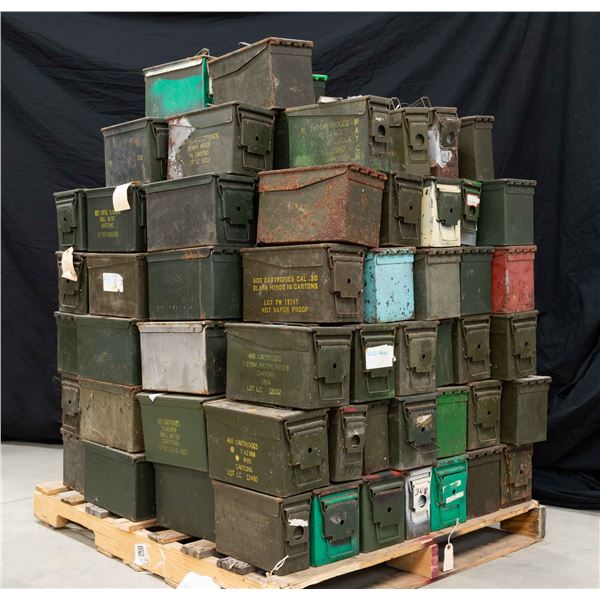 LARGE LOT OF 90+ METAL AMMO CANS.