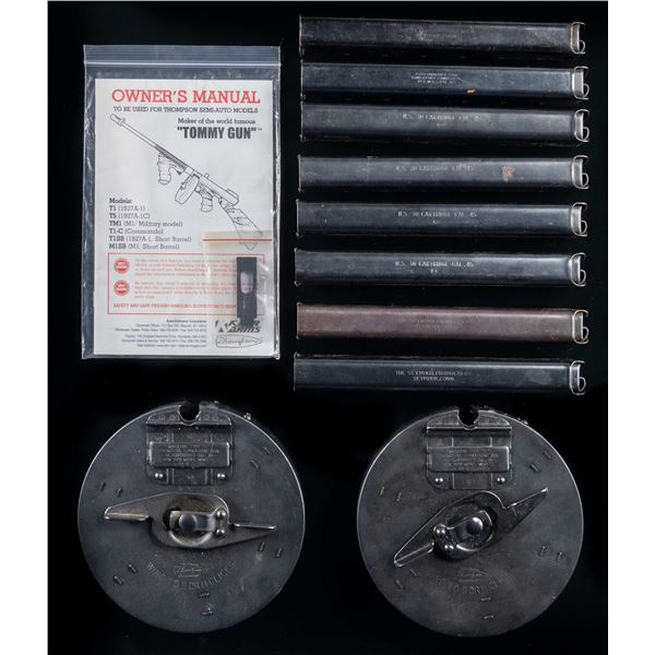 LOT OF THOMPSON SUBMACHINE GUN "L" DRUMS & STICK