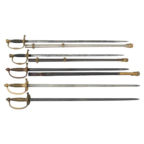 5 US OFFICER SWORDS.