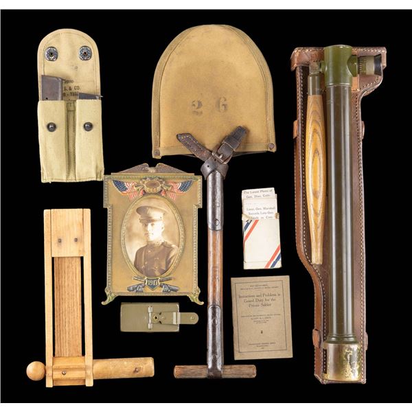 US WWI TRENCH PERISCOPE, SHOVEL, RATTLE, AND MORE.