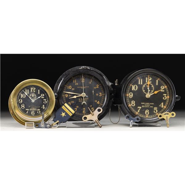 3 US NAVY SHIP CLOCKS.