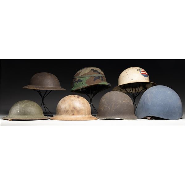 LOT OF PRIMARILY U.S. MILITARY HELMETS.